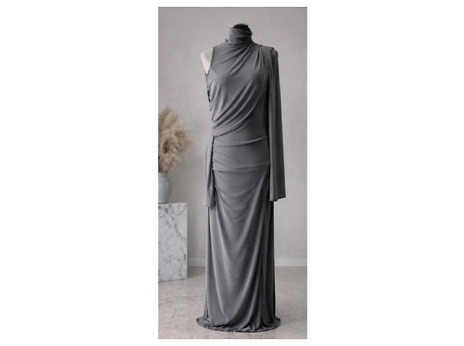 Alberta Ferretti Vestido Maxi Drapeado en Viscosa Gris - vista 2