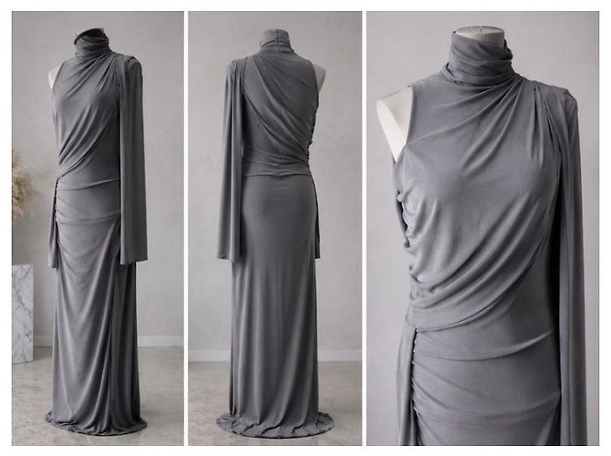 Alberta Ferretti Vestido Maxi Drapeado en Viscosa Gris - vista 3