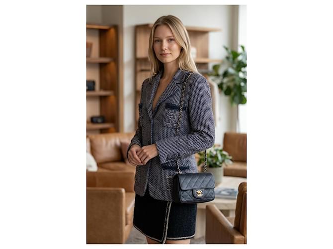 Timeless Chanel Mini Square Classic Flap - Pelle Caviar Nera e Hardware Dorato Nero Gold hardware - vista 3