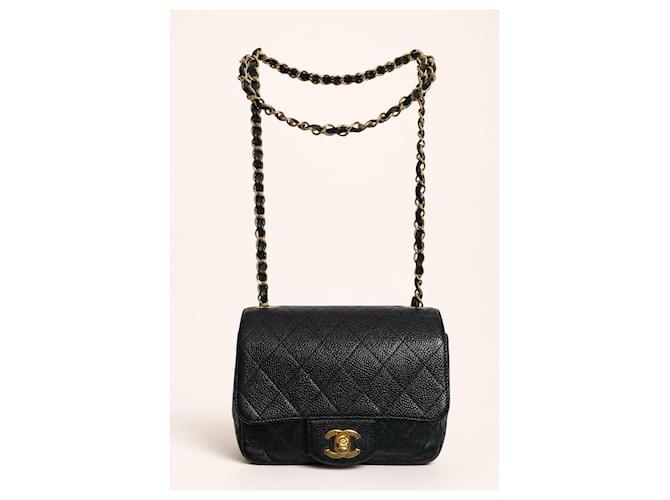 Timeless Chanel Mini Square Classic Flap - Pelle Caviar Nera e Hardware Dorato Nero Gold hardware - vista 4