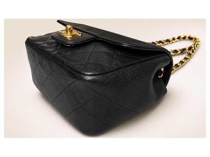 Timeless Chanel Mini Square Classic Flap - Pelle Caviar Nera e Hardware Dorato Nero Gold hardware - vista 8