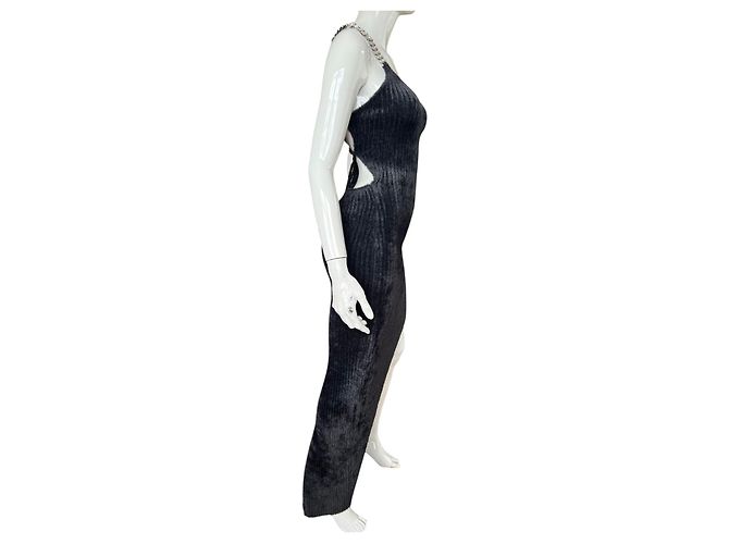 David Koma Schwarzes Strickkleid asymmetrisch mit Ketten-Detail - Ansicht 11