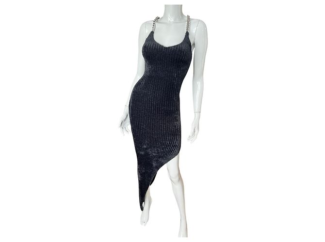David Koma Schwarzes Strickkleid asymmetrisch mit Ketten-Detail - Ansicht 12