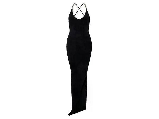 David Koma Schwarzes Strickkleid asymmetrisch mit Ketten-Detail - Ansicht 2