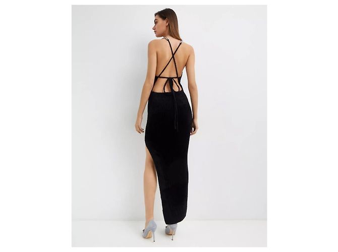 David Koma Schwarzes Strickkleid asymmetrisch mit Ketten-Detail - Ansicht 3
