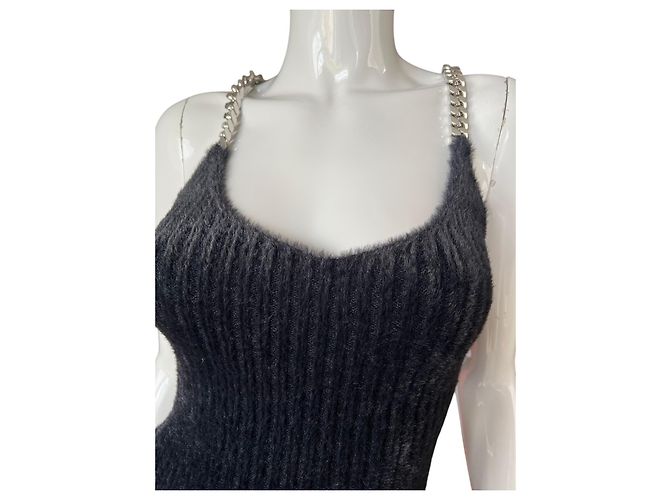 David Koma Schwarzes Strickkleid asymmetrisch mit Ketten-Detail - Ansicht 5