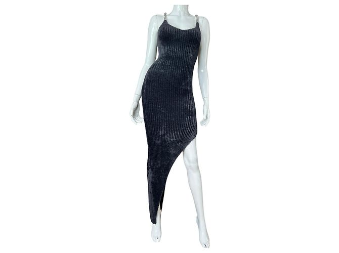 David Koma Schwarzes Strickkleid asymmetrisch mit Ketten-Detail - Ansicht 8