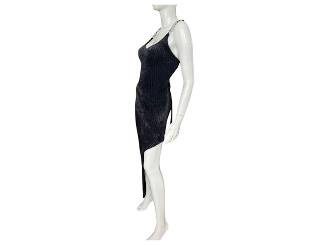 David Koma Schwarzes Strickkleid asymmetrisch mit Ketten-Detail - Ansicht 9