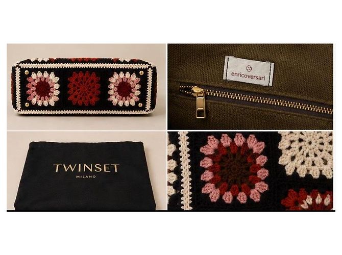 Autre Marque Twinset Borsa in Crochet con Manico in Bambù Marrone Nero Rosa Bianco - vista 4