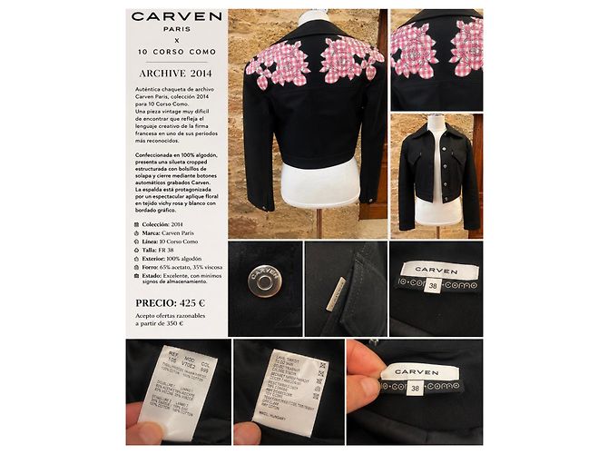 Carven Archive 2014 Cropped Jacke mit Blumenapplikation Schwarz Pink - Ansicht 2