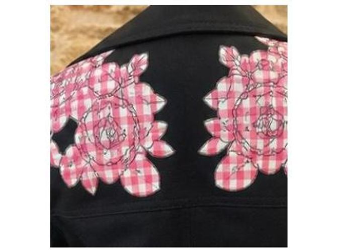 Carven Archive 2014 Cropped Jacke mit Blumenapplikation Schwarz Pink - Ansicht 4