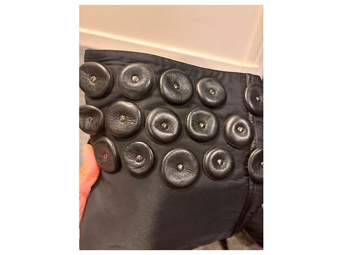 Autre Marque Black Fabric High-Heel Boots with Leather Studs - view 3