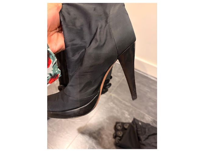 Autre Marque Black Fabric High-Heel Boots with Leather Studs - view 4