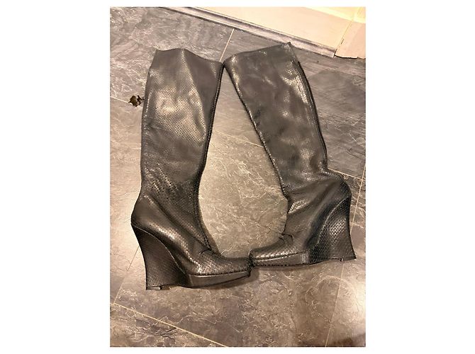 Autre Marque Black Fabric High-Heel Boots with Leather Studs - view 6