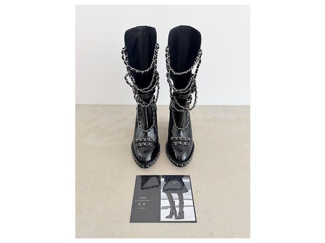 Chanel Chain Obsession Boots Schwarz Gebürstetes Leder Fall 2013 - Ansicht 11