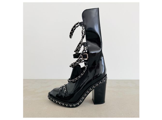 Chanel Chain Obsession Boots Schwarz Gebürstetes Leder Fall 2013 - Ansicht 5