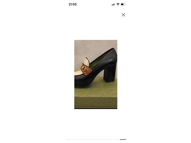 Gucci Mocassini plateau Horsebit in pelle Marrone Nero Bianco - vista 8
