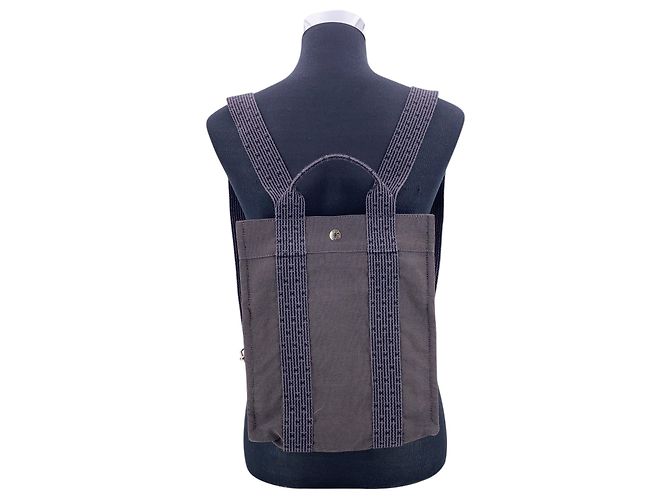 Hermès Zaino Hermes Grey Canvas Herline Bacpack Sac A Dos PM Tote Bag Grigio - vista 3