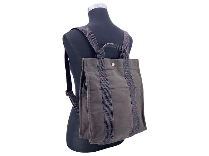 Hermès Hermes Grey Canvas Herline Bacpack Sac A Dos MM Tote Bag Grigio - vista 2