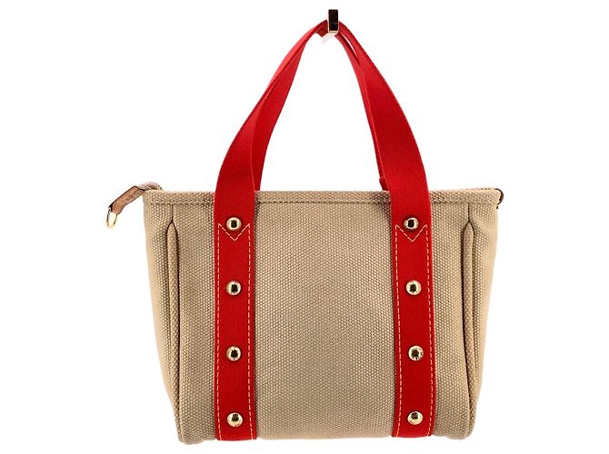 Louis Vuitton Borsa Tote Antigua PM in tela beige e rossa - vista 3