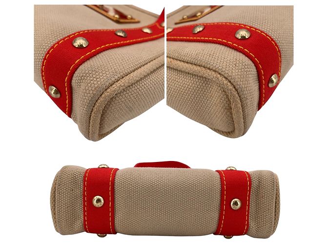 Louis Vuitton Borsa Tote Antigua PM in tela beige e rossa - vista 4