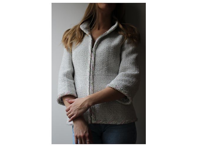 Chanel Wolljacke mit Reißverschluss Weiß Größe 38 - Ansicht 2