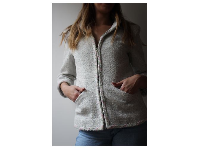 Chanel Wolljacke mit Reißverschluss Weiß Größe 38 - Ansicht 4
