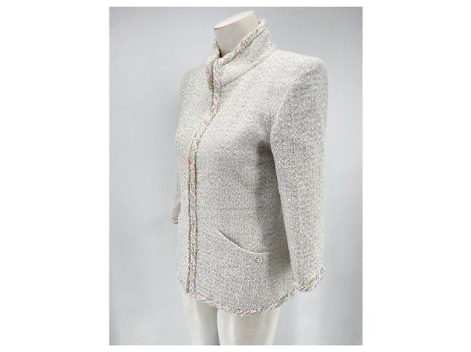 Chanel Wolljacke mit Reißverschluss Weiß Größe 38 - Ansicht 6