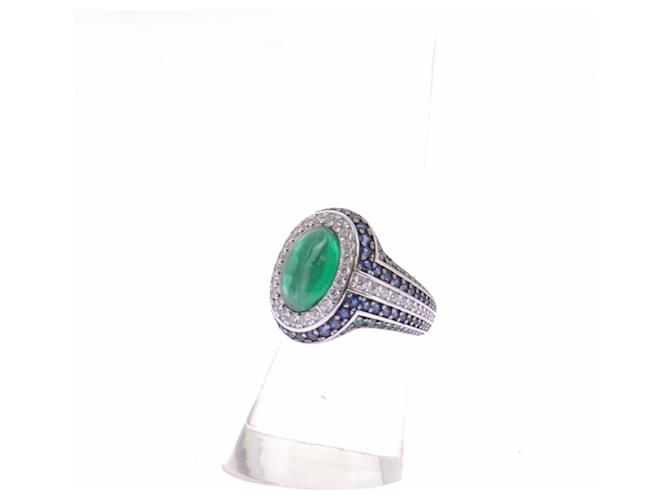 APM Monaco Anello con strass blu e pietra verde - vista 2