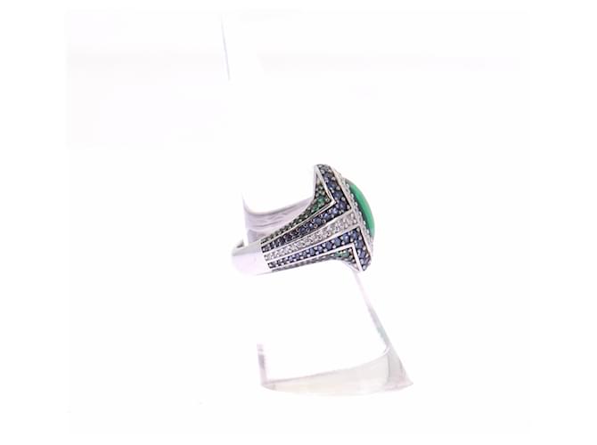 APM Monaco Anello con strass blu e pietra verde - vista 4