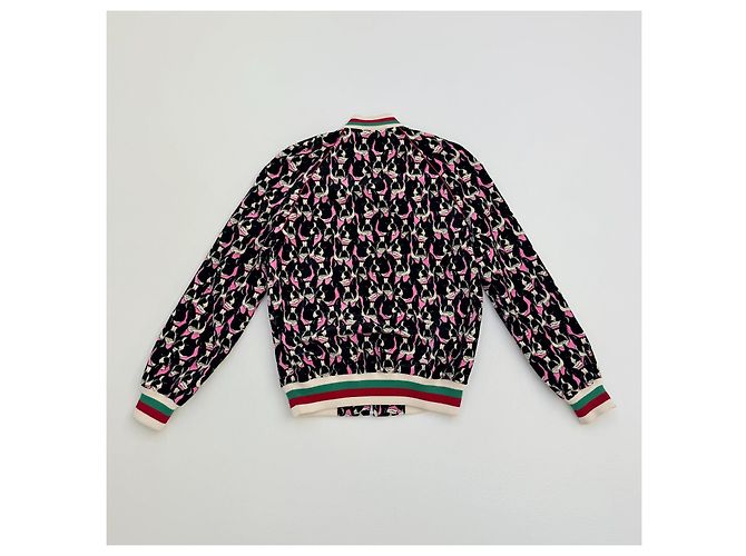 Giacca Bomber Gucci Stampa Boston Terrier Alessandro Michele Nero Rosa Bianco - vista 10