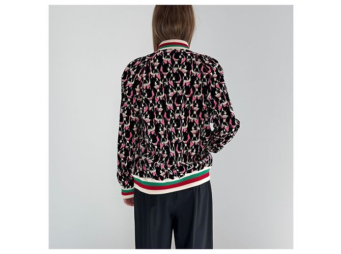 Giacca Bomber Gucci Stampa Boston Terrier Alessandro Michele Nero Rosa Bianco - vista 11