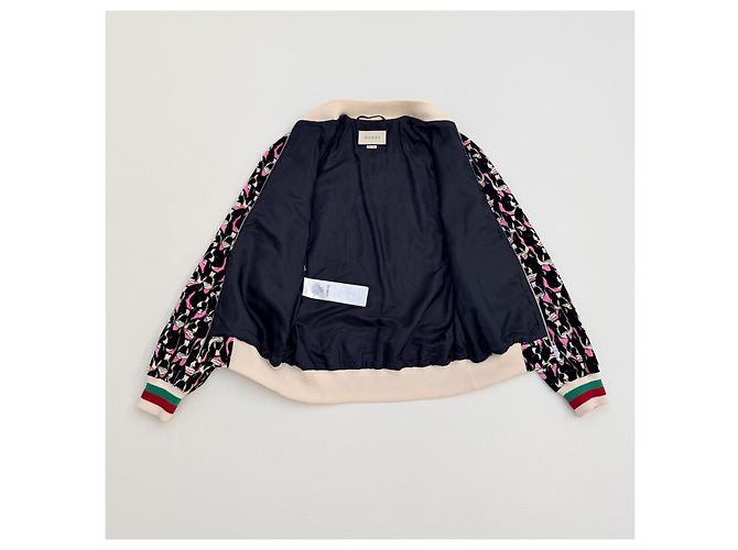 Giacca Bomber Gucci Stampa Boston Terrier Alessandro Michele Nero Rosa Bianco - vista 4