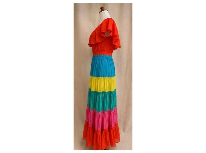Alice + Olivia Gestuftes Maxi-Kleid Multicolour Pink Rot Blau Mehrfarben Grün Gelb - Ansicht 2