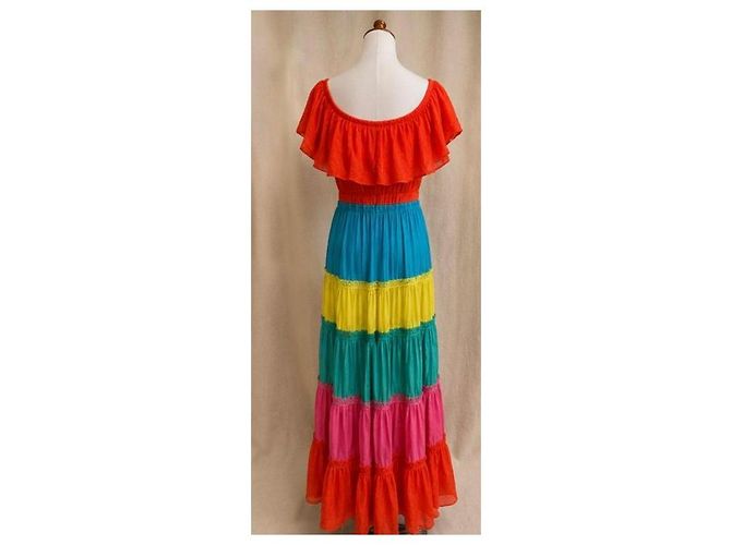 Alice + Olivia Gestuftes Maxi-Kleid Multicolour Pink Rot Blau Mehrfarben Grün Gelb - Ansicht 3