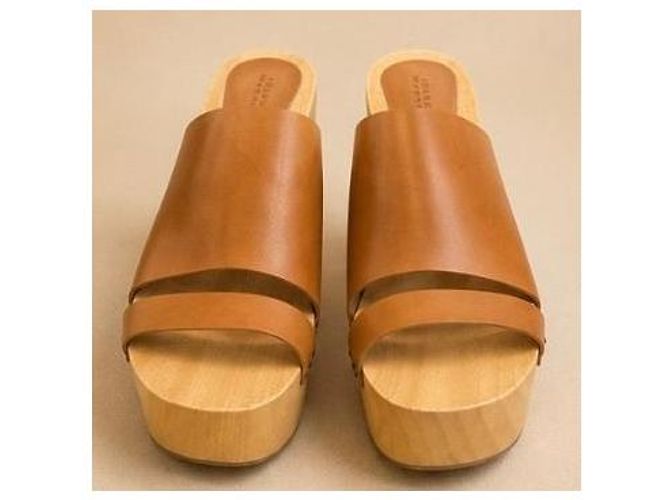 Isabel Marant Brown Leather Platform Clogs - view 2