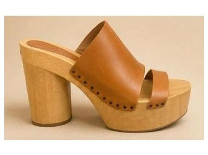 Isabel Marant Brown Leather Platform Clogs - view 4