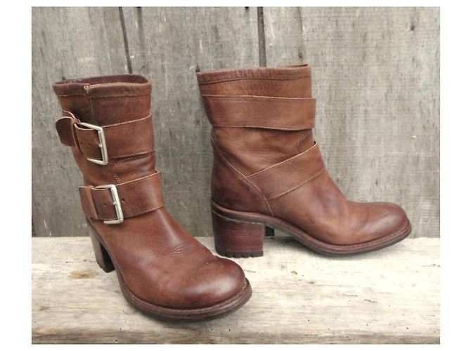 Free Lance Botines de cuero marrón con doble hebilla Castaño - vista 2