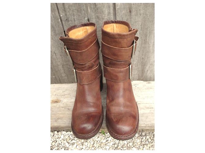 Free Lance Botines de cuero marrón con doble hebilla Castaño - vista 3