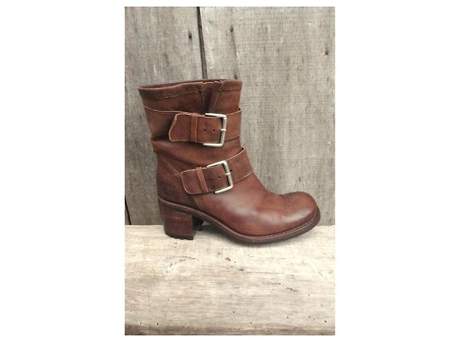 Free Lance Botines de cuero marrón con doble hebilla Castaño - vista 8