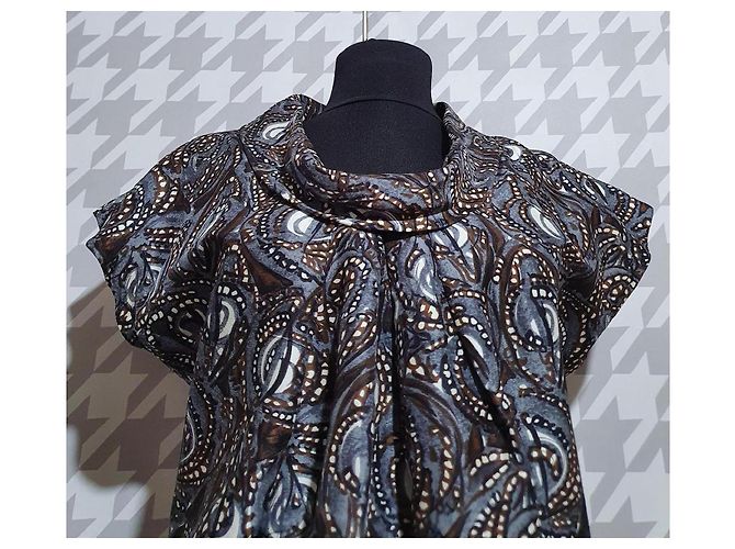 Tibi Top de seda estampado paisley cuello drapeado Castaño Blanco Gris - Ansicht 2