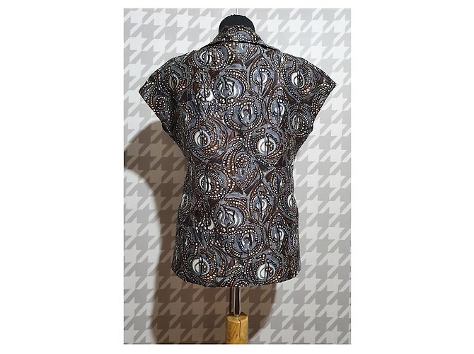 Tibi Top de seda estampado paisley cuello drapeado Castaño Blanco Gris - Ansicht 4