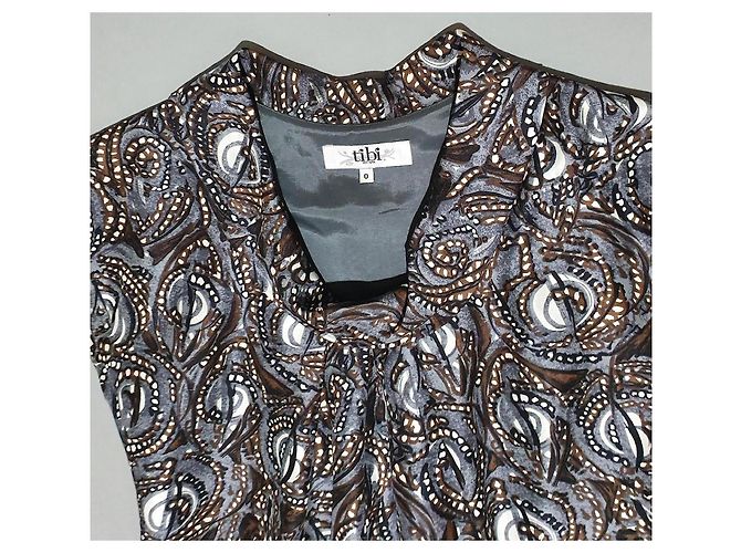 Tibi Top de seda estampado paisley cuello drapeado Castaño Blanco Gris - Ansicht 6