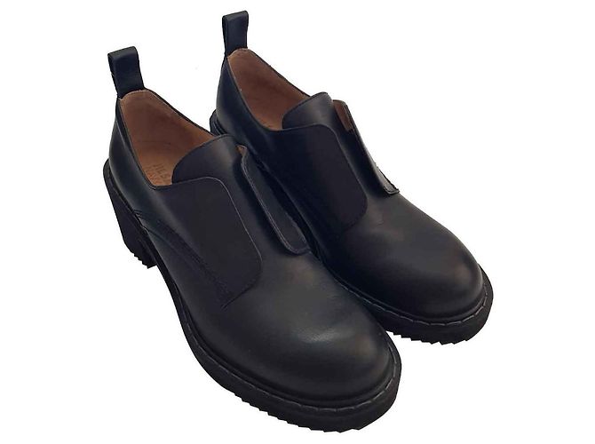 Jil Sander Navy Mocassini in pelle nera con tacco a blocco Nero - vista 2