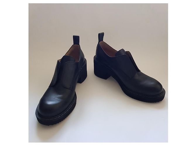 Jil Sander Navy Mocassini in pelle nera con tacco a blocco Nero - vista 7