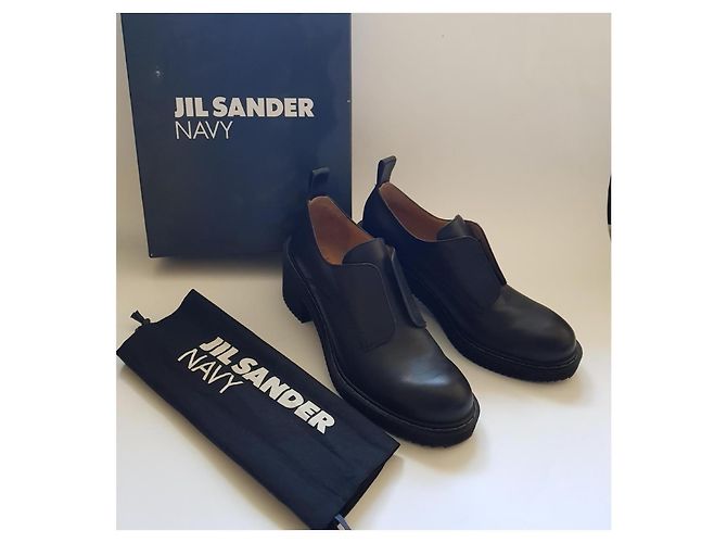 Jil Sander Navy Mocassini in pelle nera con tacco a blocco Nero - vista 8