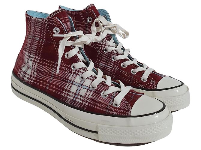 Converse Chuck Taylor All Star Sneakers Alte Plaid Bianco Rosso Blu - vista 2