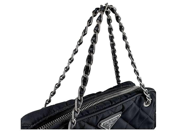 Borsa in nylon nero e pelle Prada - vista 9