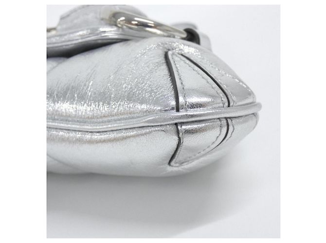 Borsa a tracolla in pelle argentata Gucci Argento - vista 3
