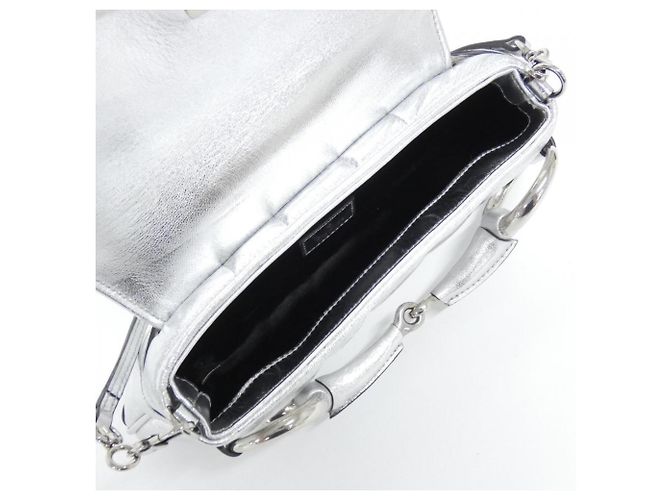 Borsa a tracolla in pelle argentata Gucci Argento - vista 6
